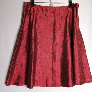 Donna Ricca Skirt Womens 12 Dark Red/Black Floral Flared Elegant Holiday Event